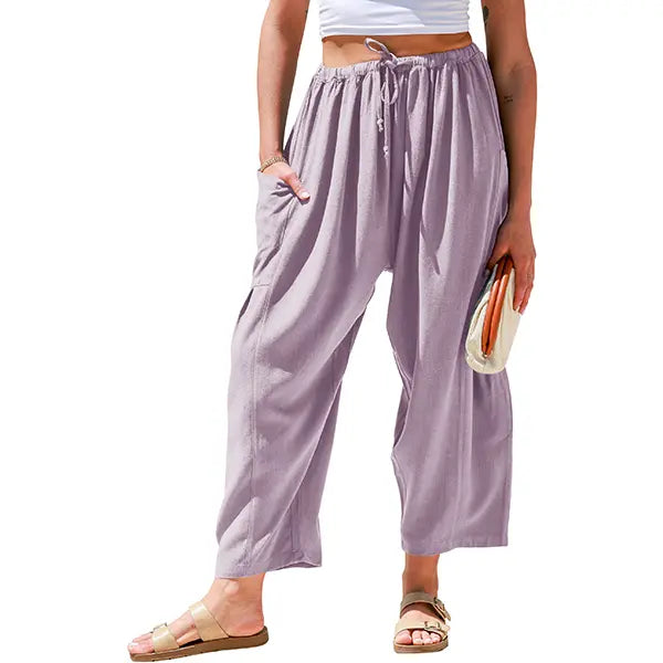 Womens Linen Blend Wide Leg Pants Oversize Casual Loose Fit Beach Palazzo Harem Pants with Pockets Vacation summer outfits  Womenswear