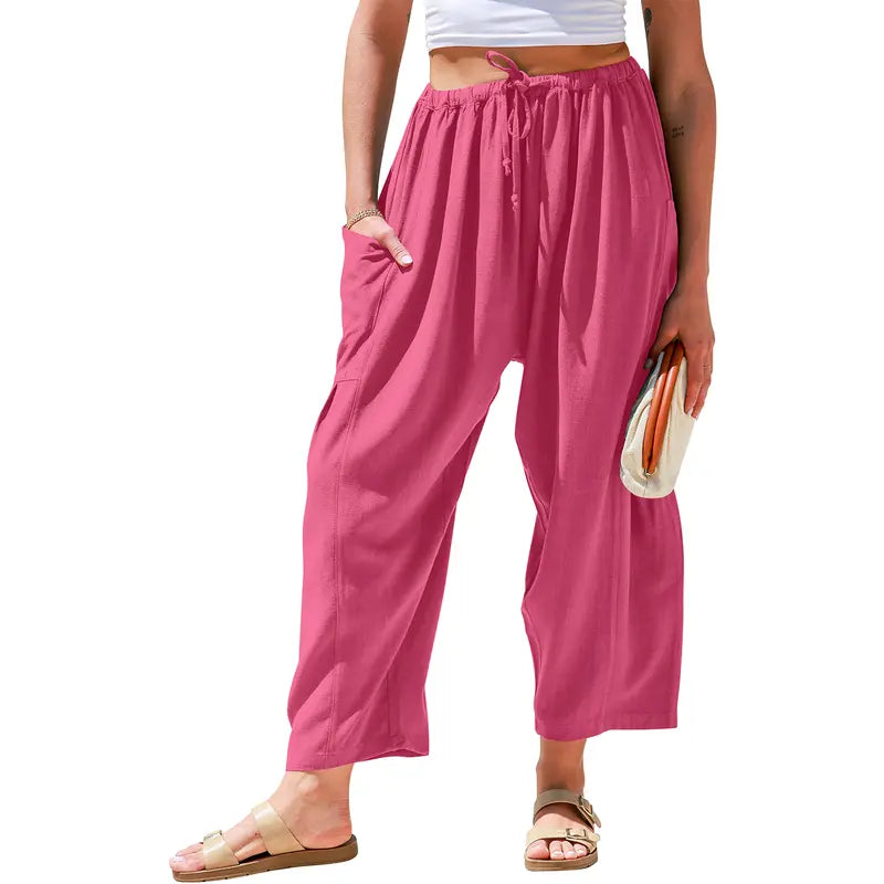 Womens Linen Blend Wide Leg Pants Oversize Casual Loose Fit Beach Palazzo Harem Pants with Pockets Vacation summer outfits  Womenswear