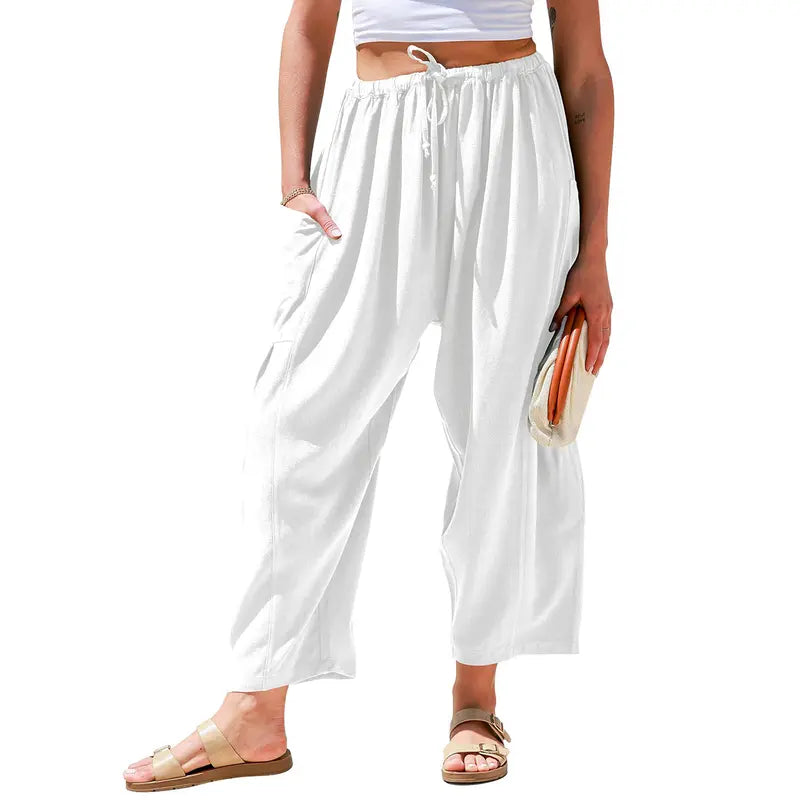 Womens Linen Blend Wide Leg Pants Oversize Casual Loose Fit Beach Palazzo Harem Pants with Pockets Vacation summer outfits  Womenswear