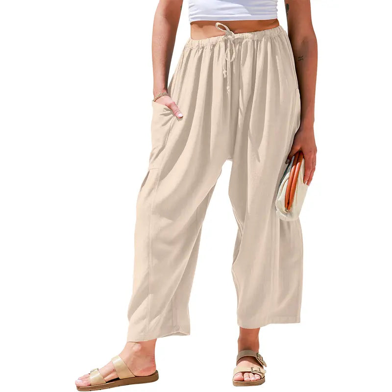 Womens Linen Blend Wide Leg Pants Oversize Casual Loose Fit Beach Palazzo Harem Pants with Pockets Vacation summer outfits  Womenswear