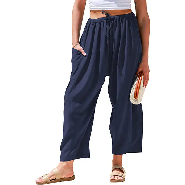Womens Linen Blend Wide Leg Pants Oversize Casual Loose Fit Beach Palazzo Harem Pants with Pockets Vacation summer outfits  Womenswear