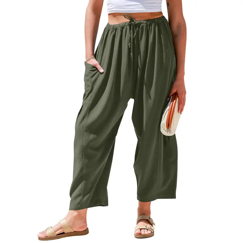 Womens Linen Blend Wide Leg Pants Oversize Casual Loose Fit Beach Palazzo Harem Pants with Pockets Vacation summer outfits  Womenswear
