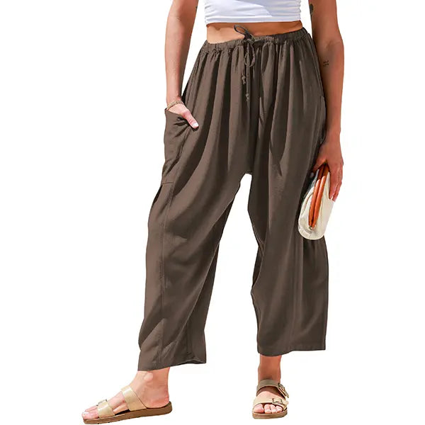 Womens Linen Blend Wide Leg Pants Oversize Casual Loose Fit Beach Palazzo Harem Pants with Pockets Vacation summer outfits  Womenswear